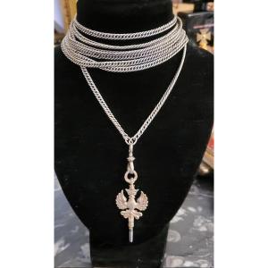 Napoleon 111 - Pendant Silver Watch Chain And Key
