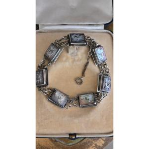 Bracelet Italien Art Déco, orné de Camées en Argent 