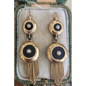 Boucles d'oreilles Napoléon 111 en Or 18ct et Onyx 