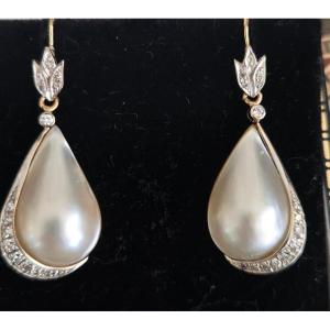 Boucles d'oreilles en Or 18ct, ornées d'une Perle et de Diamants
