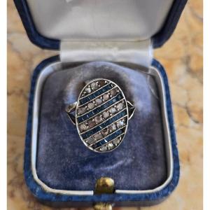 Art Deco Ring In 18k Yellow Gold With Sapphires And Diamonds