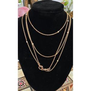 18k Rose Gold Sautoir / Long Necklace Set With Natural Pearls