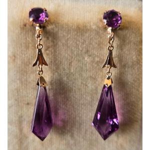 Boucles d'oreilles Art Déco, en Or 14ct serties de Saphirs Violets