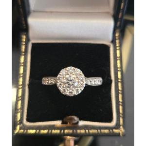 "marguerite" Vintage Ring In 18k White Gold, Set With Diamonds (0.76ct)