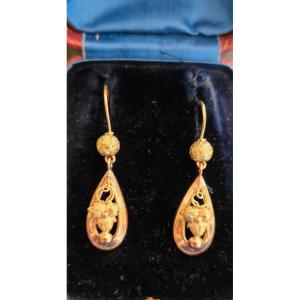 Art Nouveau - Boucles d'oreilles en Or 18ct Rose et Jaune