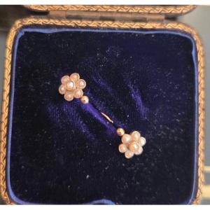Belle Époque- Boucles d'oreilles, Dormeuses, en Or 18ct et Perles 