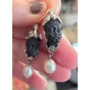 Boucles d'oreilles Vénetiennes, "Moretti " en Argent et Diamants