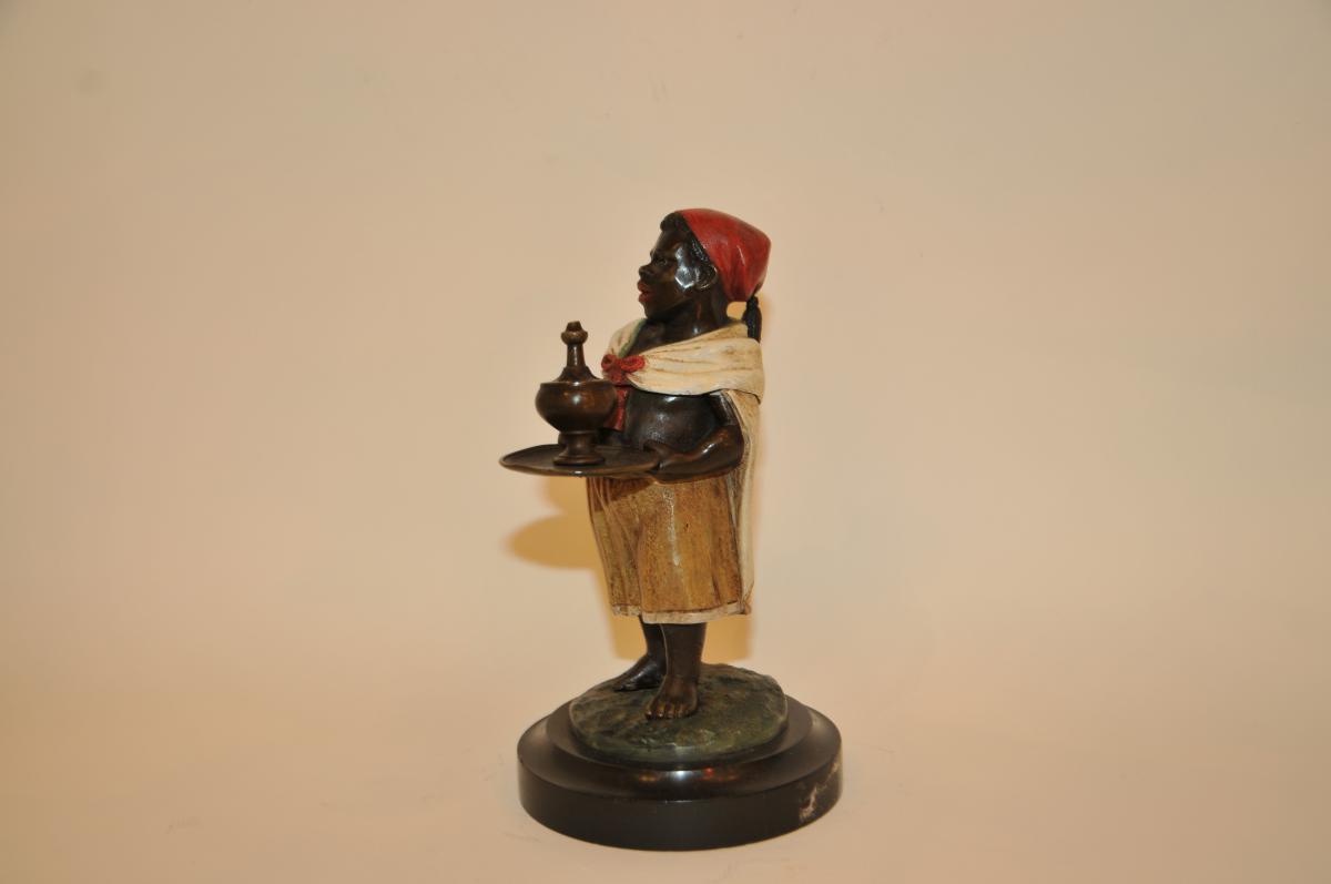 Encrier Orientaliste En Bronze Patiné Polychrome De 1880-photo-2