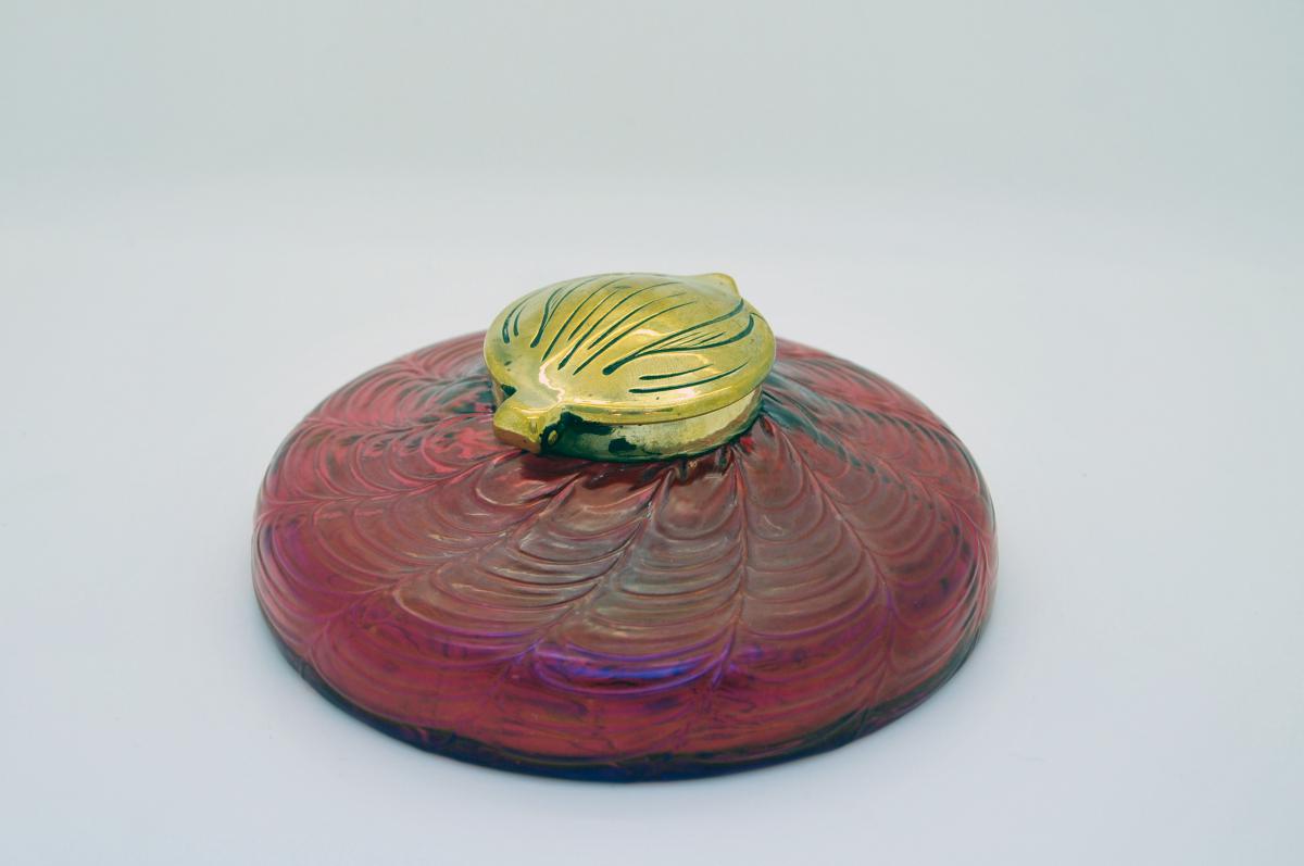 Encrier Loetz De 1910 En Pâte De Verre Irisé-photo-4