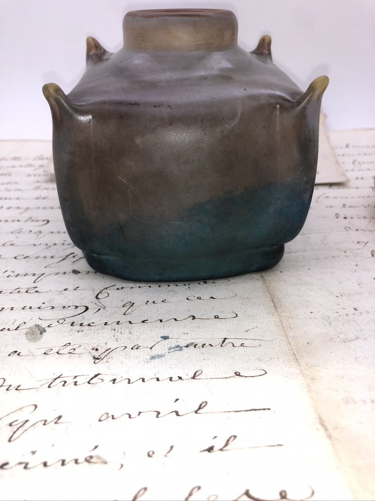 Encrier Daum En Pate De Verre Marmoréen 1900-photo-1