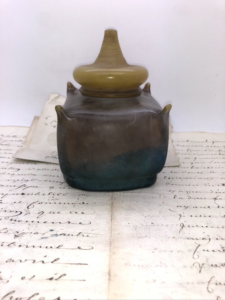 Encrier Daum En Pate De Verre Marmoréen 1900-photo-5