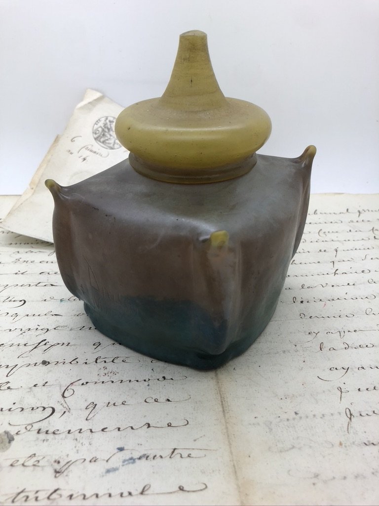 Encrier Daum En Pate De Verre Marmoréen 1900