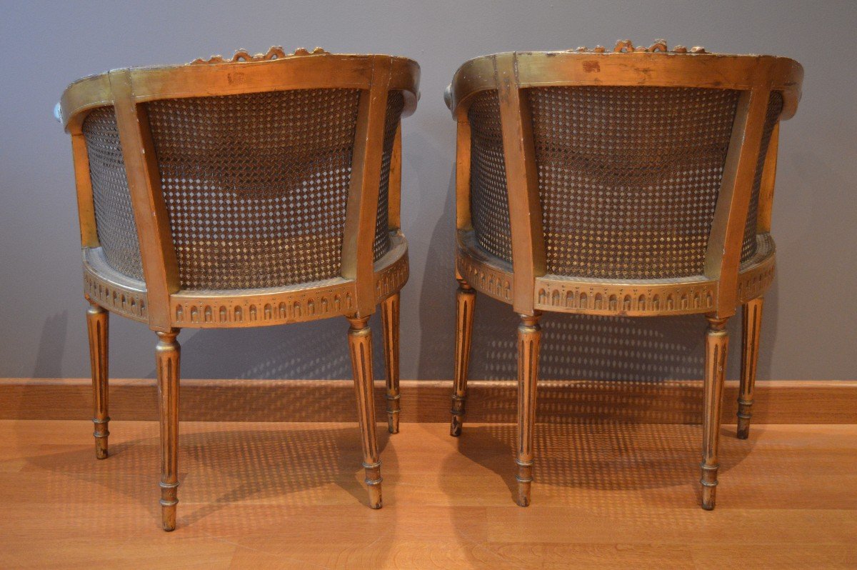 Pair Of Armchairs In Golden Wood And Canes In The Louis XVI Style.-photo-1