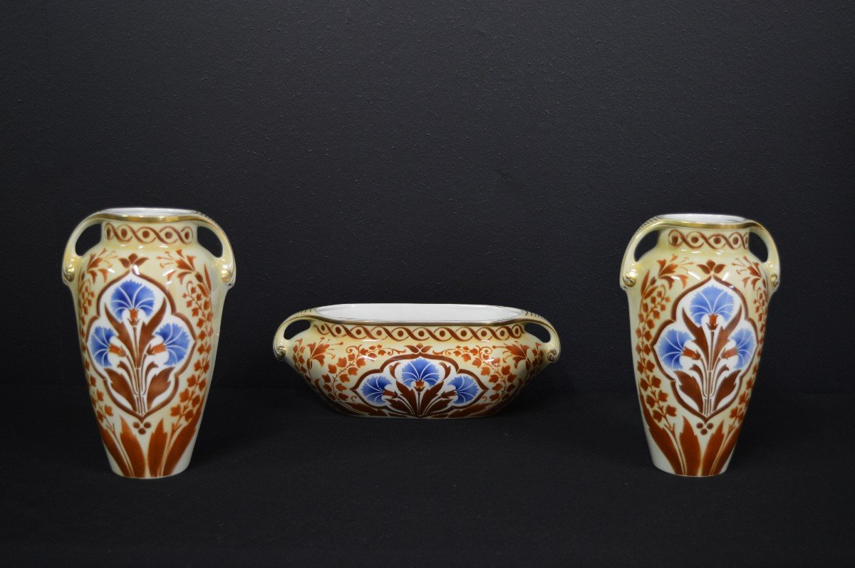 Pair Of Vases And A Planter In Earthenware From Luneville
