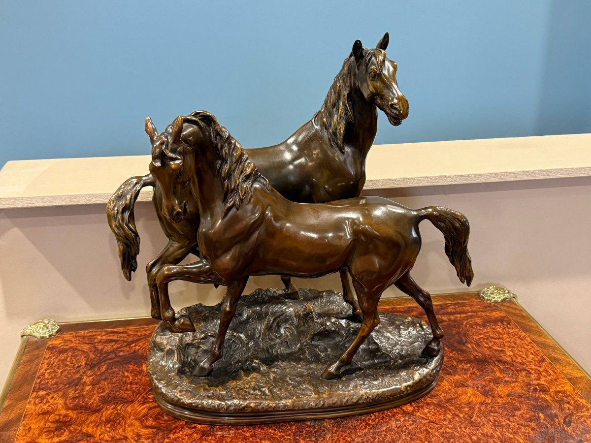 A.L. Barye et Ch. Valton - L'accolade des chevaux-photo-2