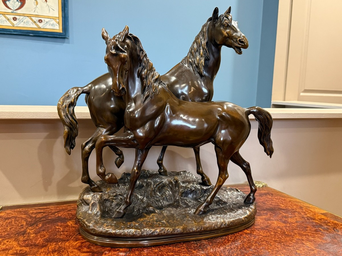 A.L. Barye et Ch. Valton - L'accolade des chevaux