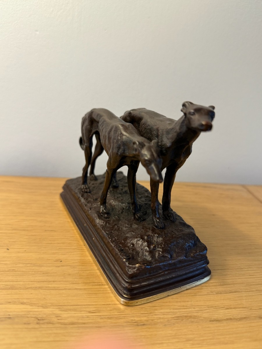 Alfred Dubucand - Group Of Two Greyhounds-photo-2