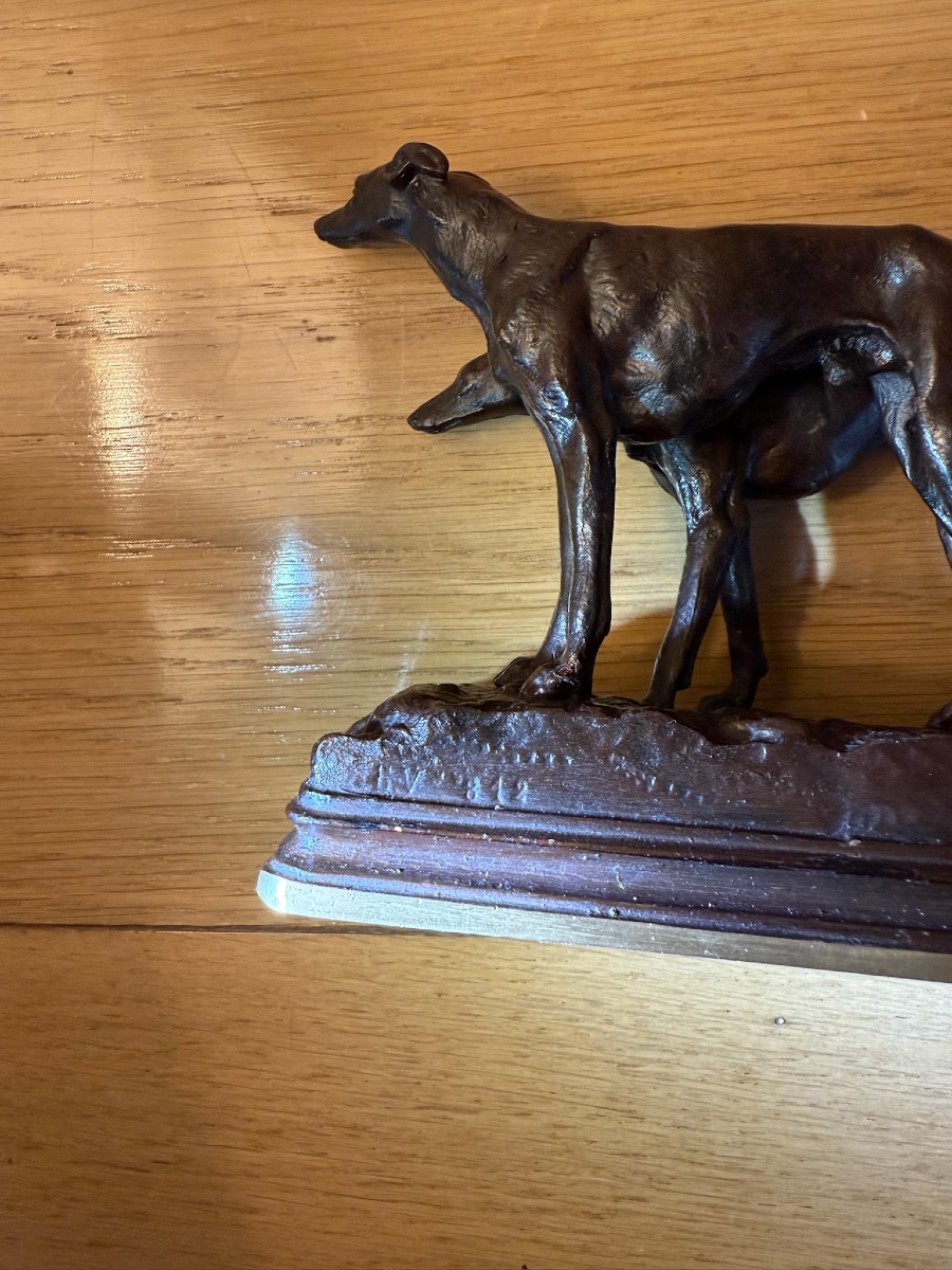 Alfred Dubucand - Group Of Two Greyhounds-photo-4