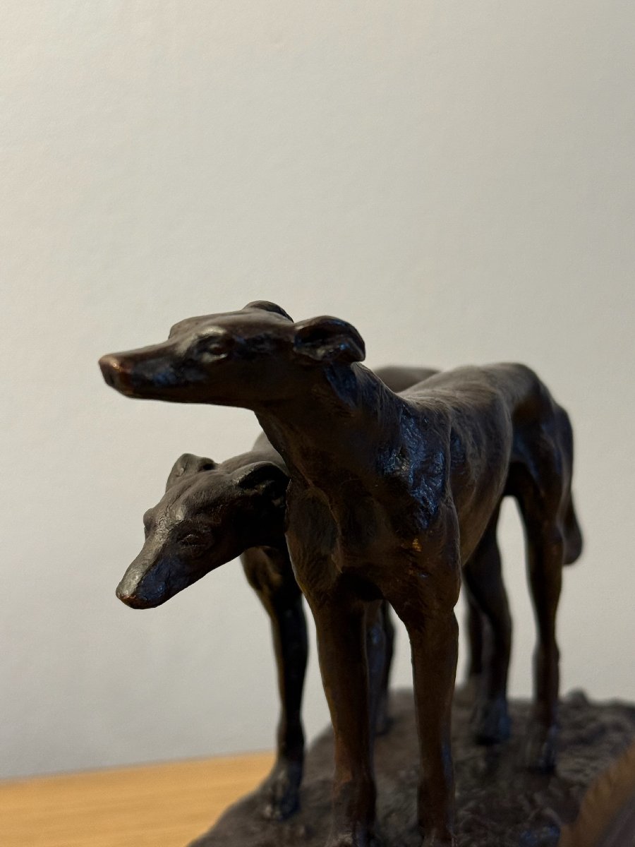 Alfred Dubucand - Group Of Two Greyhounds-photo-1