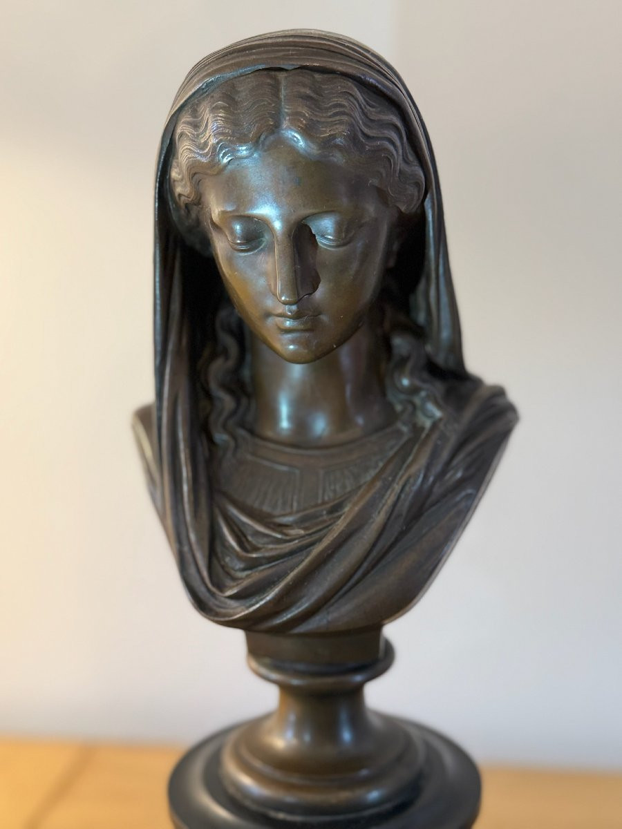Eugène Antoine Aizelin - Buste jeune fille - Sculpture en bronze XIXe siècle-photo-4