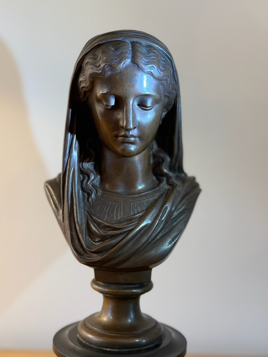 Eugène Antoine Aizelin - Buste jeune fille - Sculpture en bronze XIXe siècle