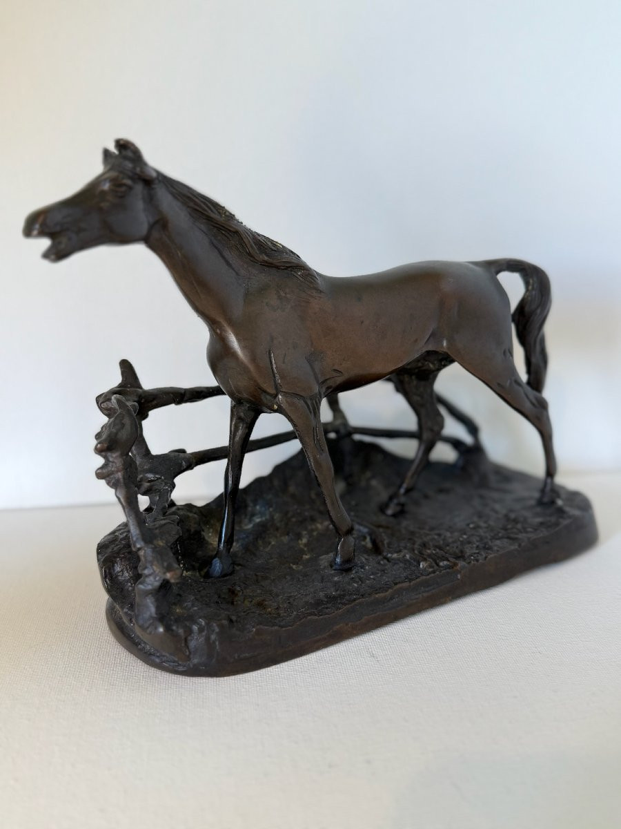 Pierre-Jules MENE - Cheval à la barrière - Sculpture en bronze -photo-3