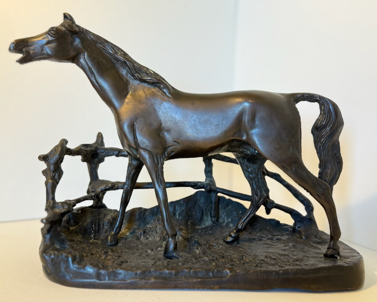 Pierre-Jules MENE - Cheval à la barrière - Sculpture en bronze 