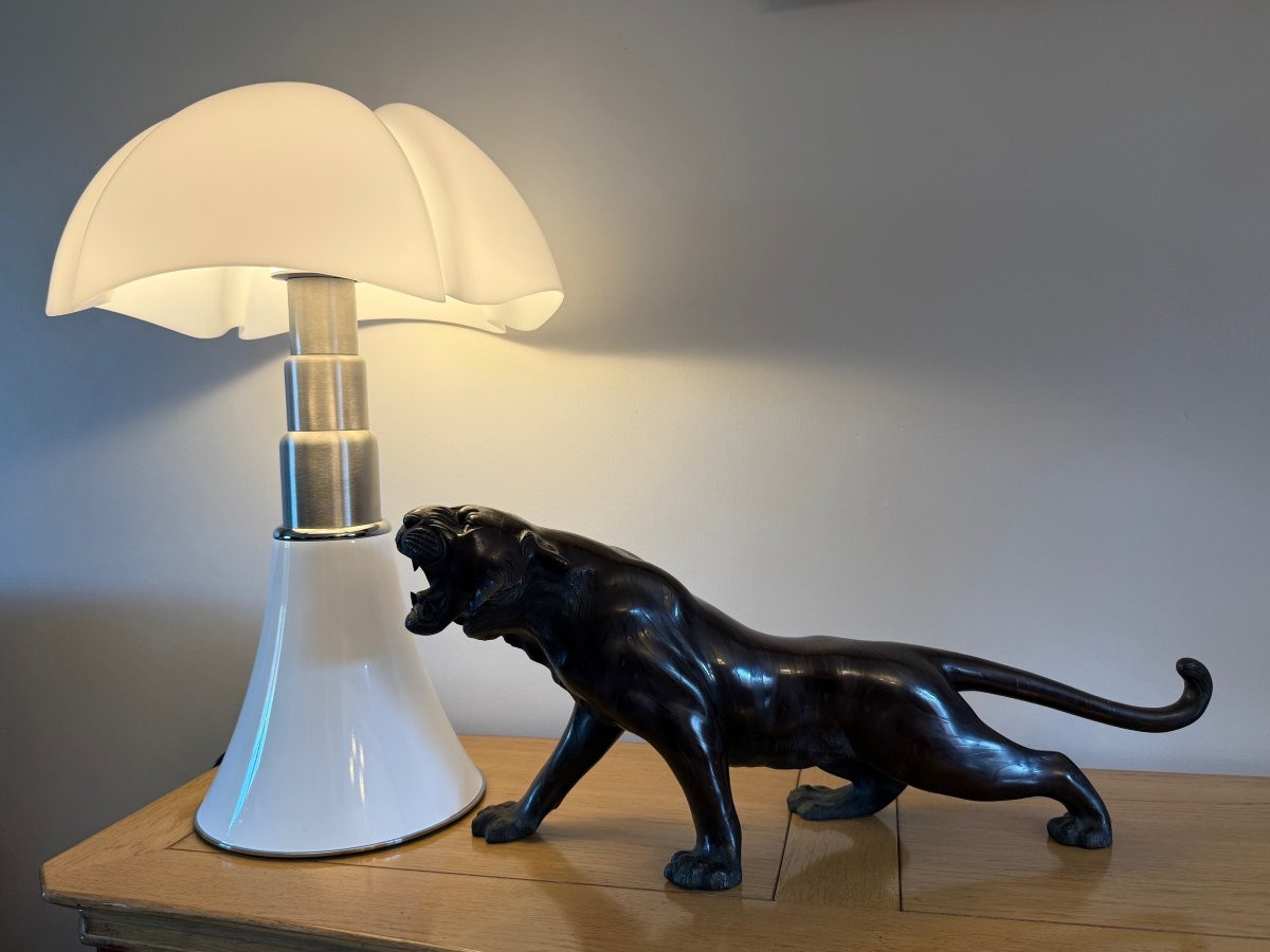 Tigre rugissant en bronze aux yeux en verre par TSUNEMITSU, Japon, période Meiji (1868-1912)-photo-1