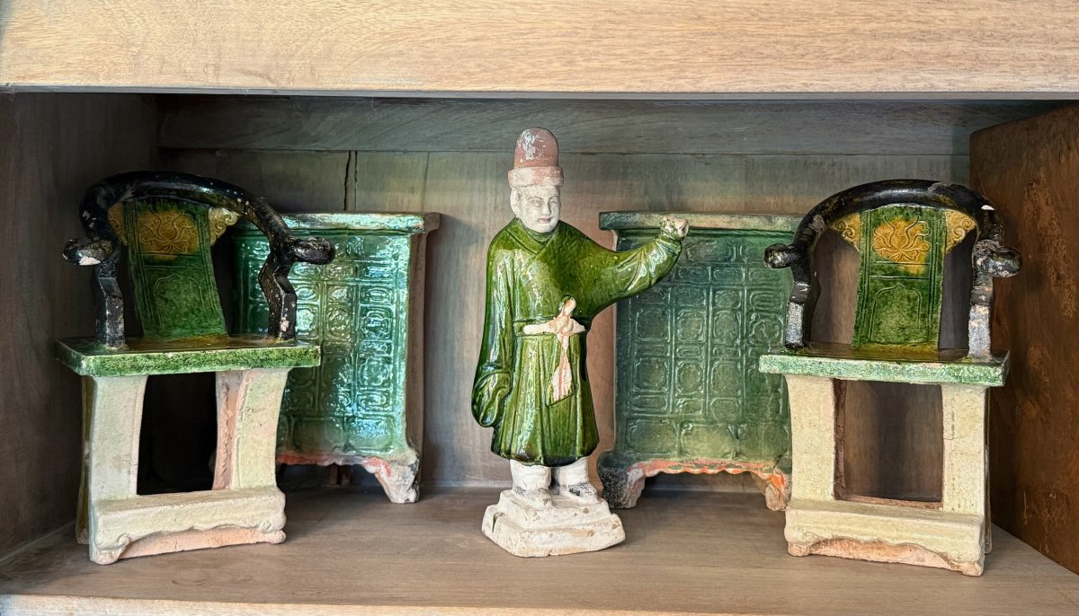 Chine, dynastie Ming (1368 - 1644) - Ensemble en terre cuite glaçurée polychrome-photo-7