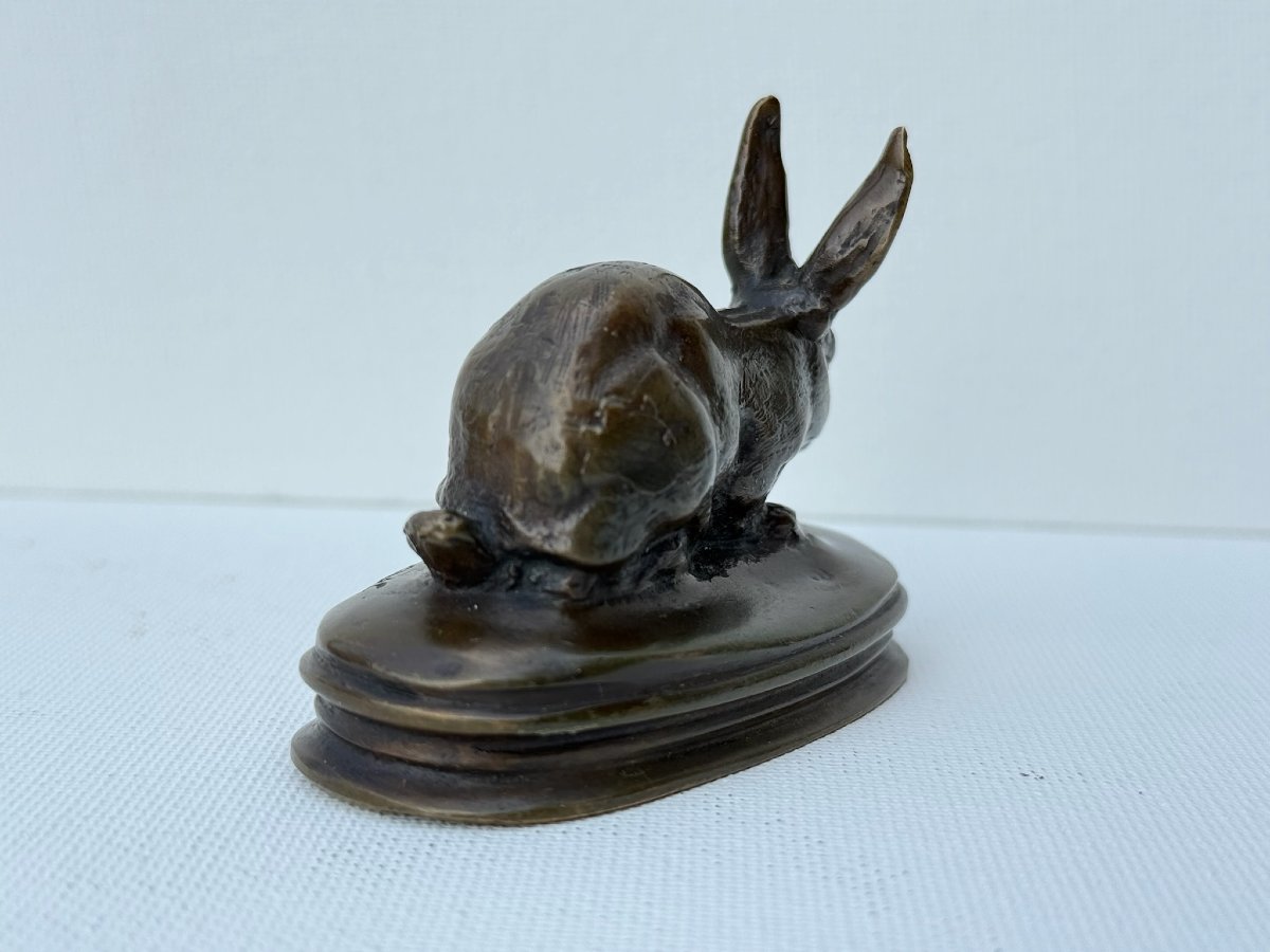 A.l. Barye - Hare With Ears Pricked Up - 20th-century Bronze Sculpture-photo-4