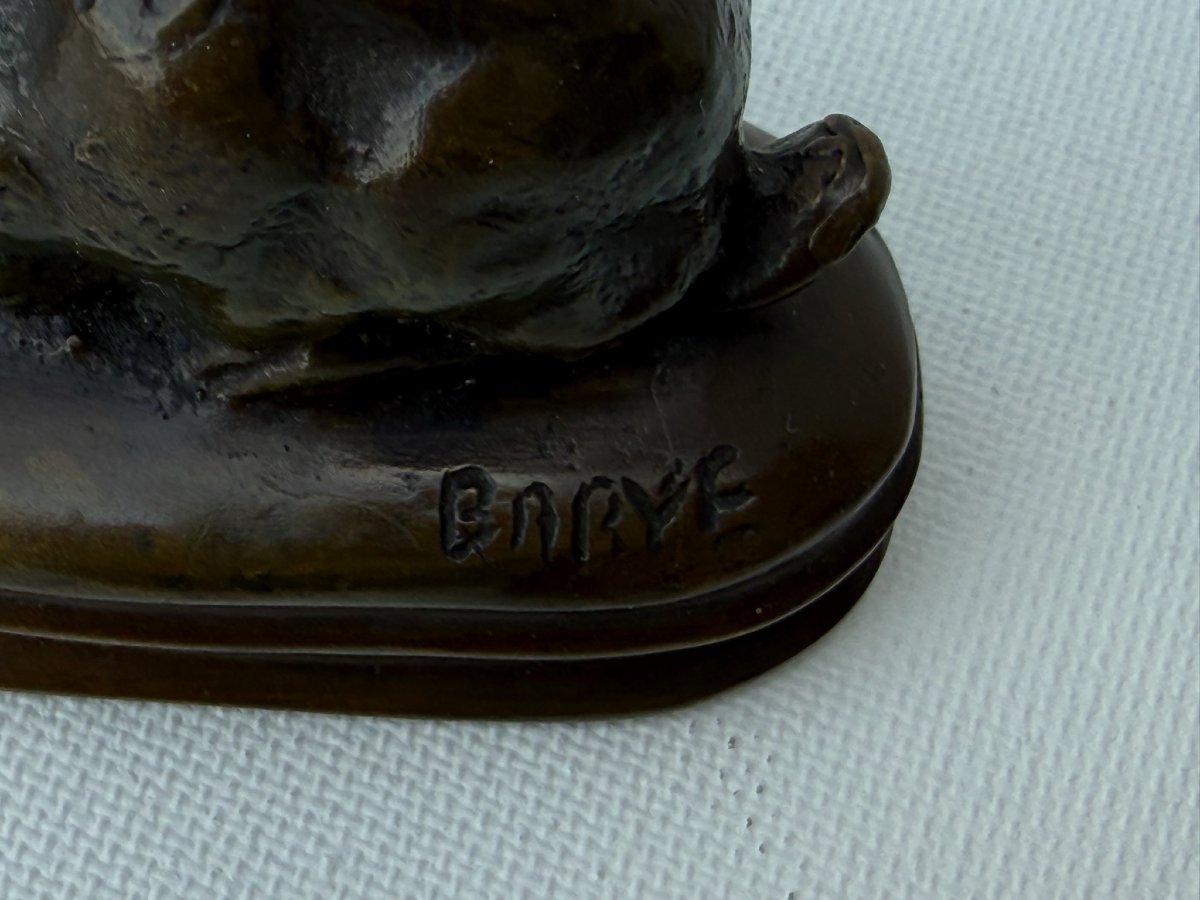 A.l. Barye - Hare With Ears Pricked Up - 20th-century Bronze Sculpture-photo-1