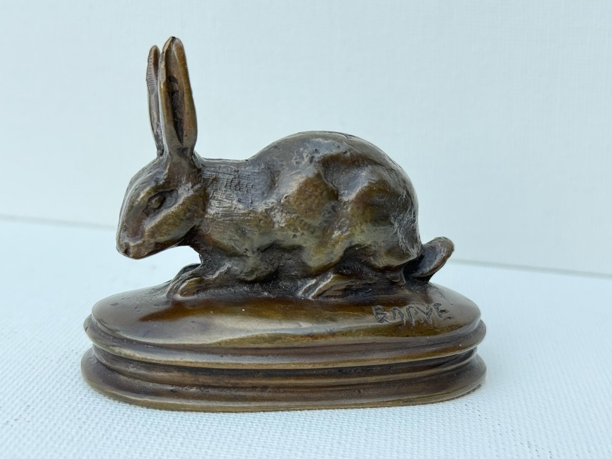 A.l. Barye - Hare With Ears Pricked Up - 20th-century Bronze Sculpture
