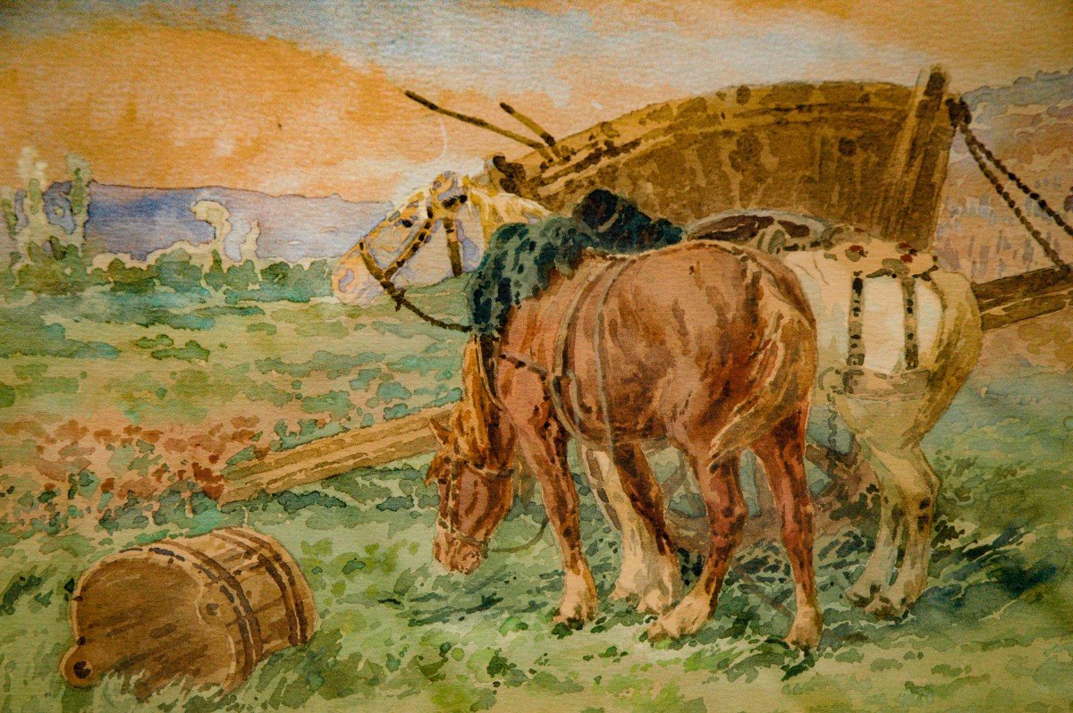 Painting XIX Watercolor Signed Léon Georges Calves-photo-3