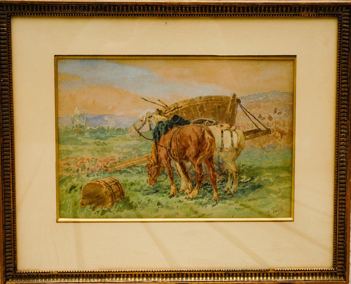 Painting XIX Watercolor Signed Léon Georges Calves