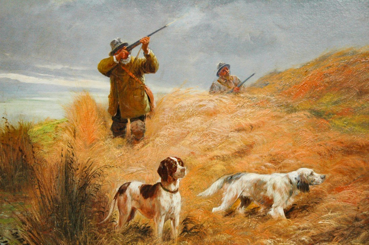 Table XIX Hunting Scene Oil On Canvas By Godchaux-photo-3