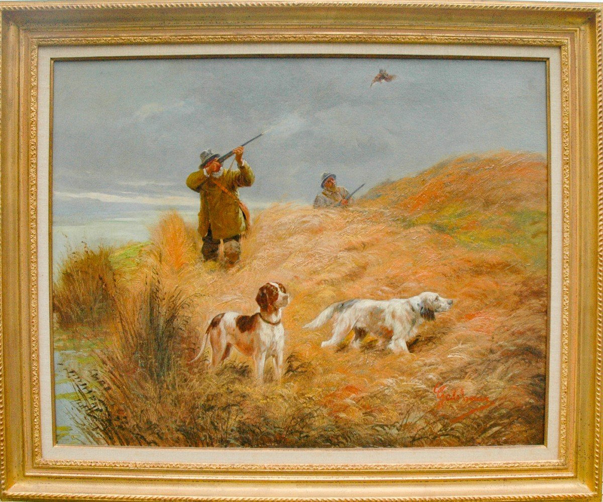 Table XIX Hunting Scene Oil On Canvas By Godchaux