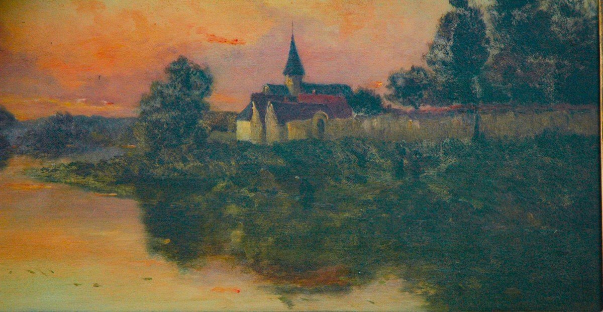 Tableau XIX Paysage Huile Sur Panneau Signé Delpy-photo-3