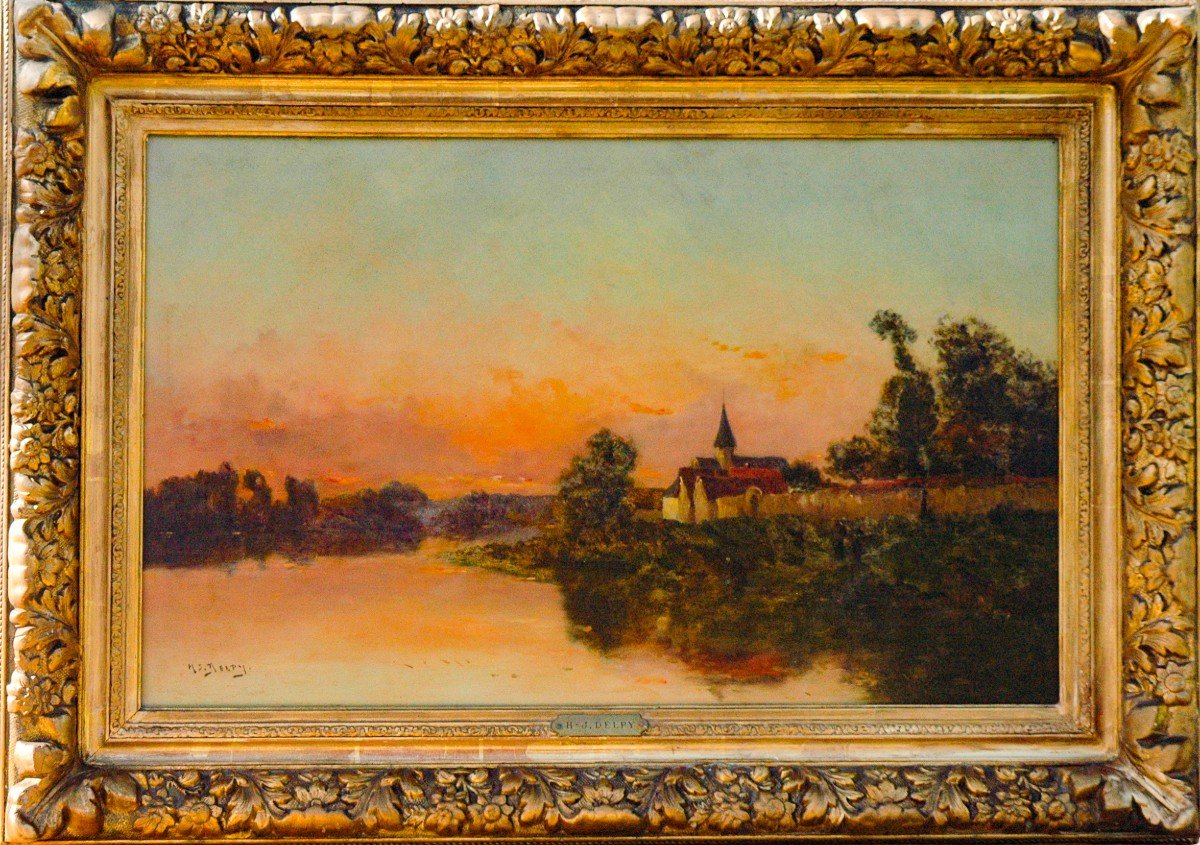 Tableau XIX Paysage Huile Sur Panneau Signé Delpy-photo-2