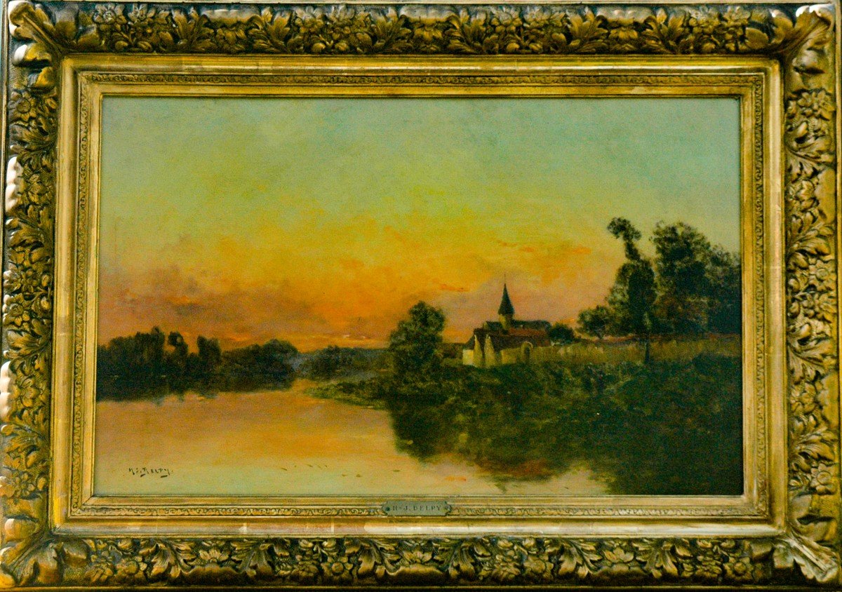 Tableau XIX Paysage Huile Sur Panneau Signé Delpy