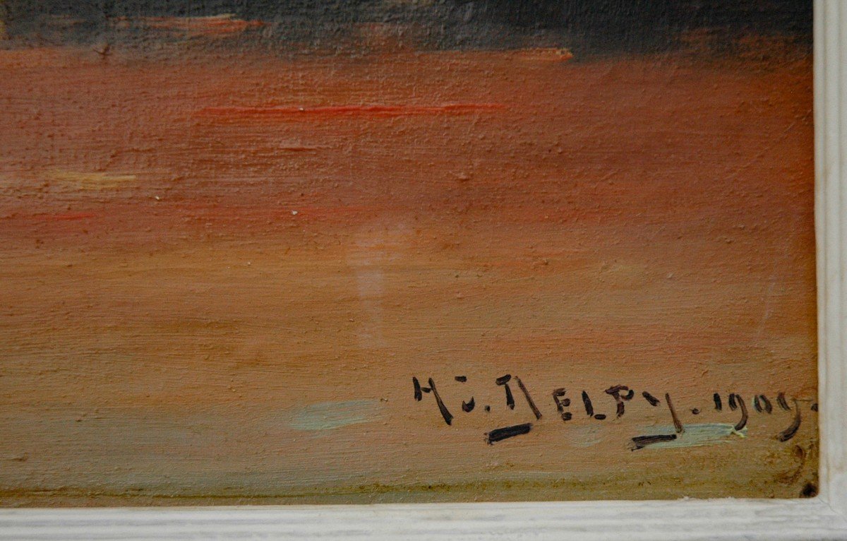 Tableau XIX Paysage Huile Sur Toile De Henri Jacques Delpy-photo-2