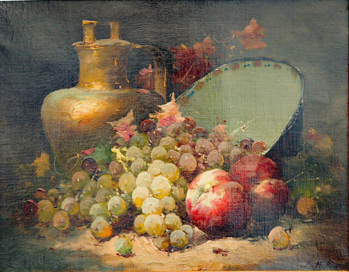 Tableau XIX Nature Morte Huile Sur Toile De Léon Charles Huber-photo-3