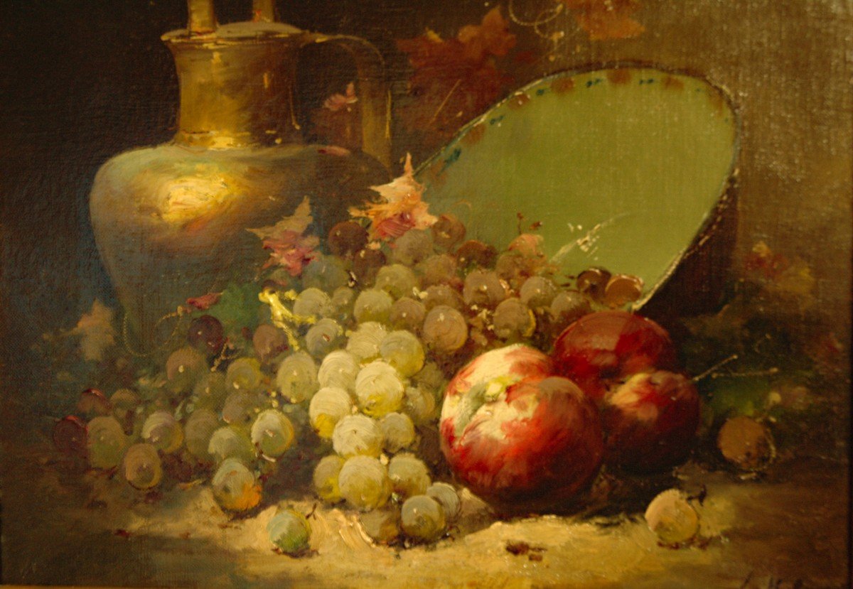Table XIX Still Life Oil On Canvas By Léon Charles Huber-photo-3