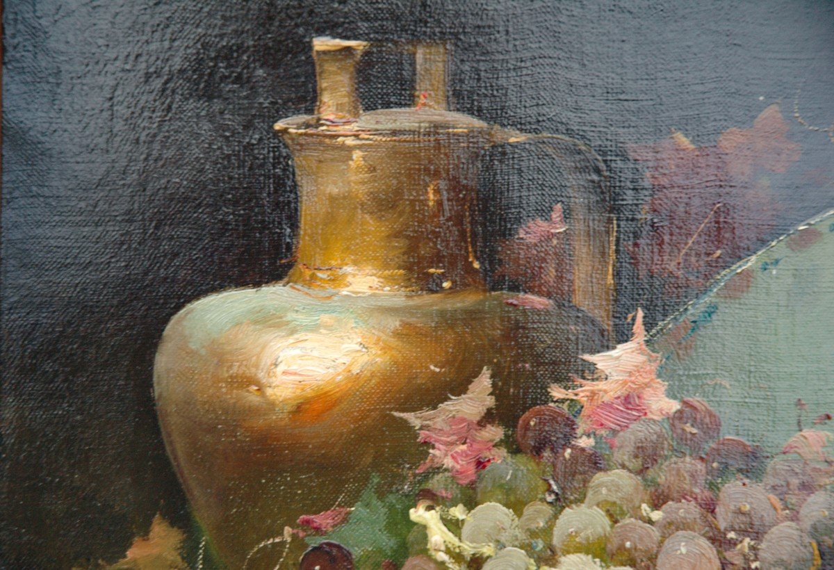 Table XIX Still Life Oil On Canvas By Léon Charles Huber-photo-5