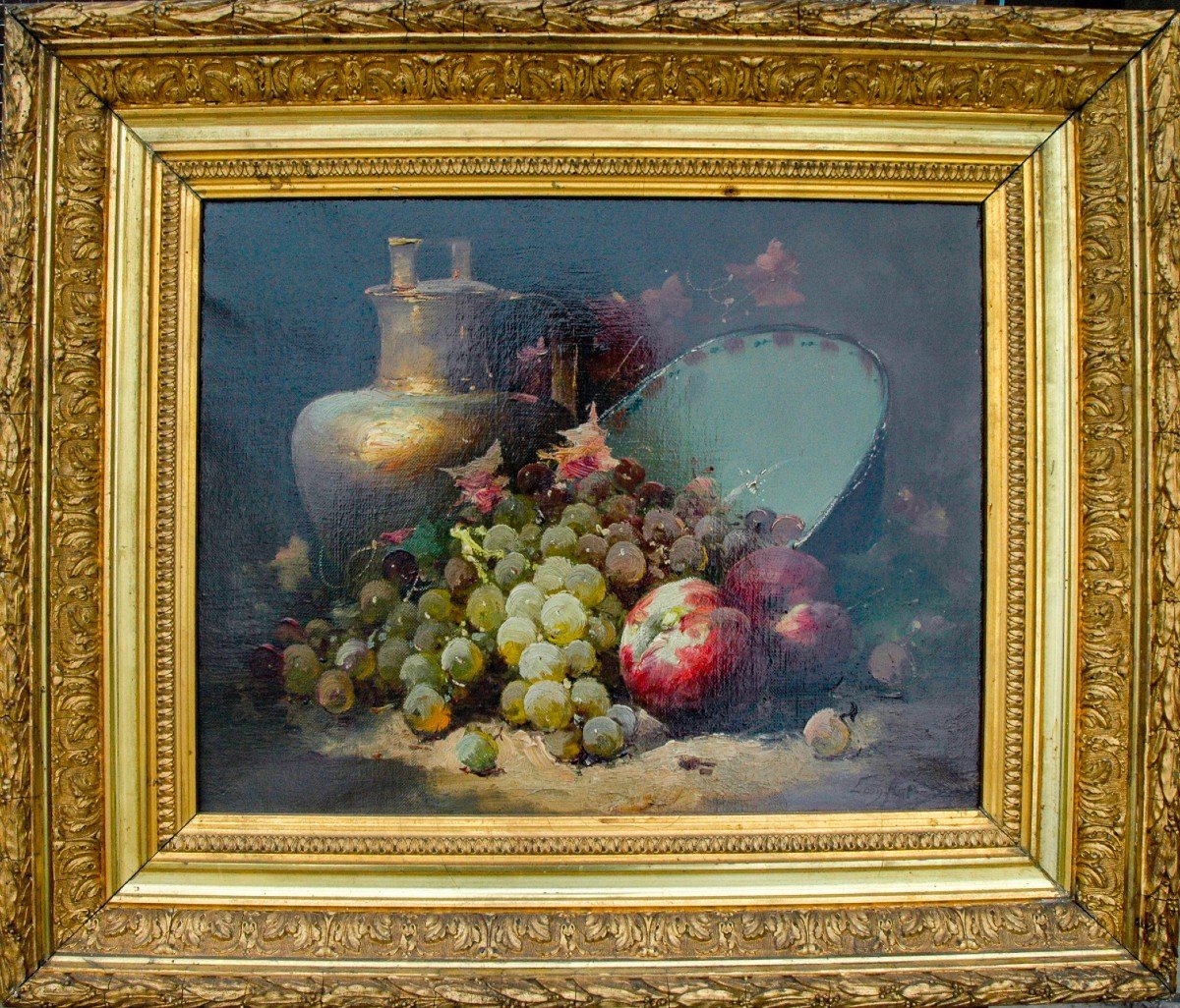 Tableau XIX Nature Morte Huile Sur Toile De Léon Charles Huber