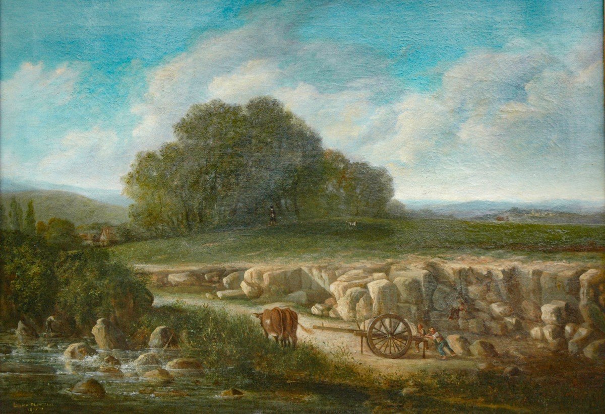 Tableau XIX Paysage Huile Sur Toile De Lucien Mengaud-photo-4