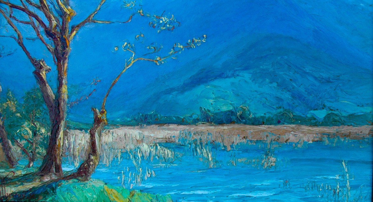 Table XIX Mountain Landscape Oil Thick Cardboard Signed By Etienne Albrieux-photo-2