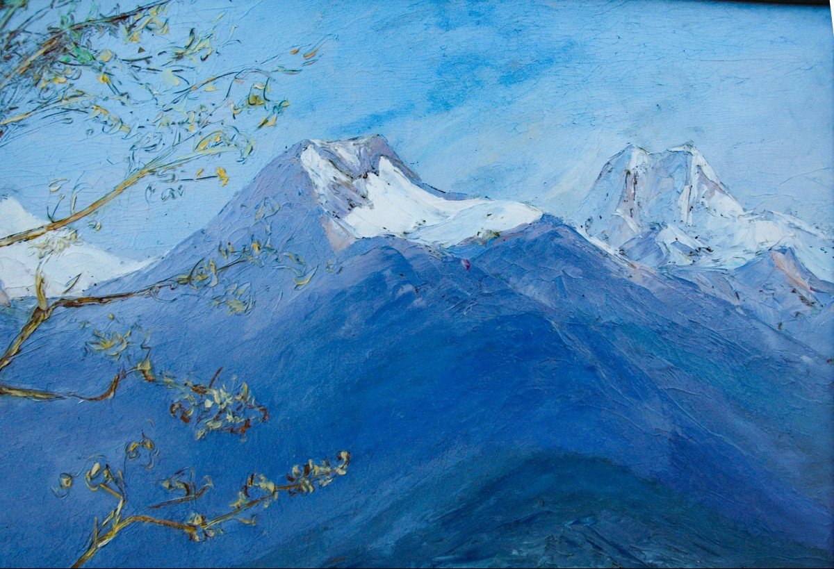 Table XIX Mountain Landscape Oil Thick Cardboard Signed By Etienne Albrieux-photo-3