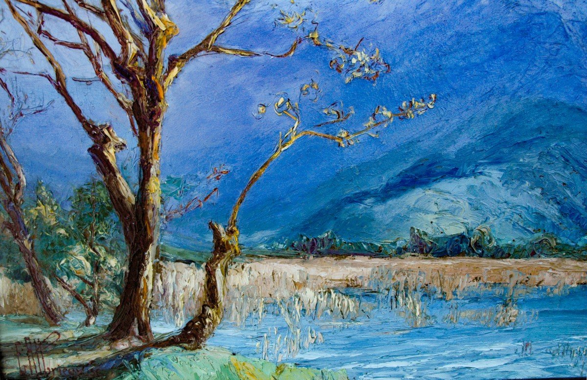 Table XIX Mountain Landscape Oil Thick Cardboard Signed By Etienne Albrieux-photo-5