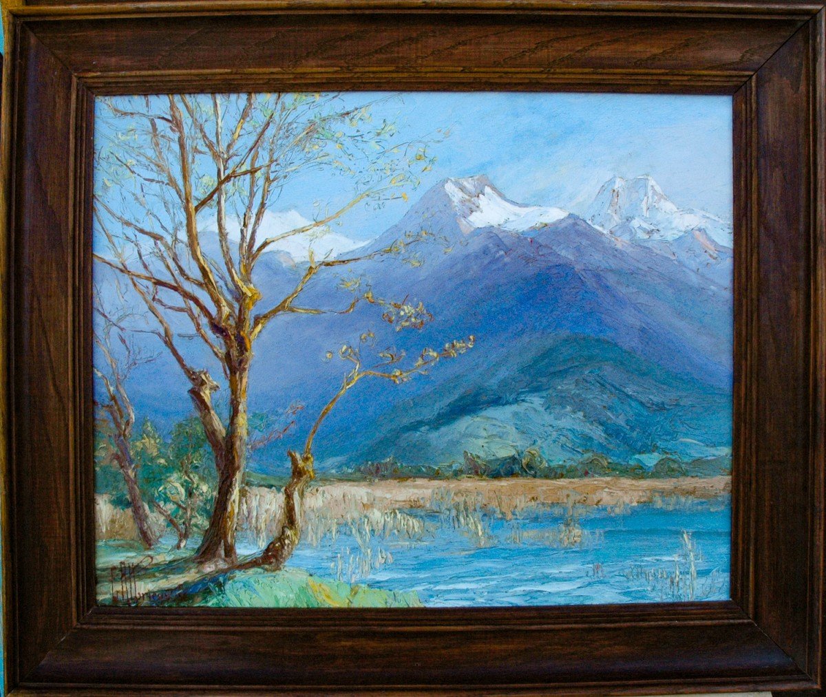 Table XIX Mountain Landscape Oil Thick Cardboard Signed By Etienne Albrieux