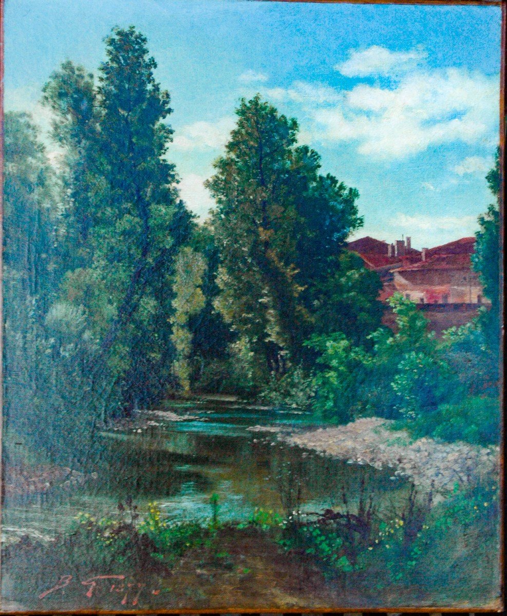 Tableau XIX Paysage Huile Sur Toile Signé B.grenié